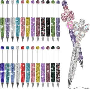 Rhinestone Beadable Pens Glitter Bling Fancy Pen for Bead Trendy Stuff Diamond Cute Assorted Ballpoint Kit for DIY Craft Making Birthday Gift