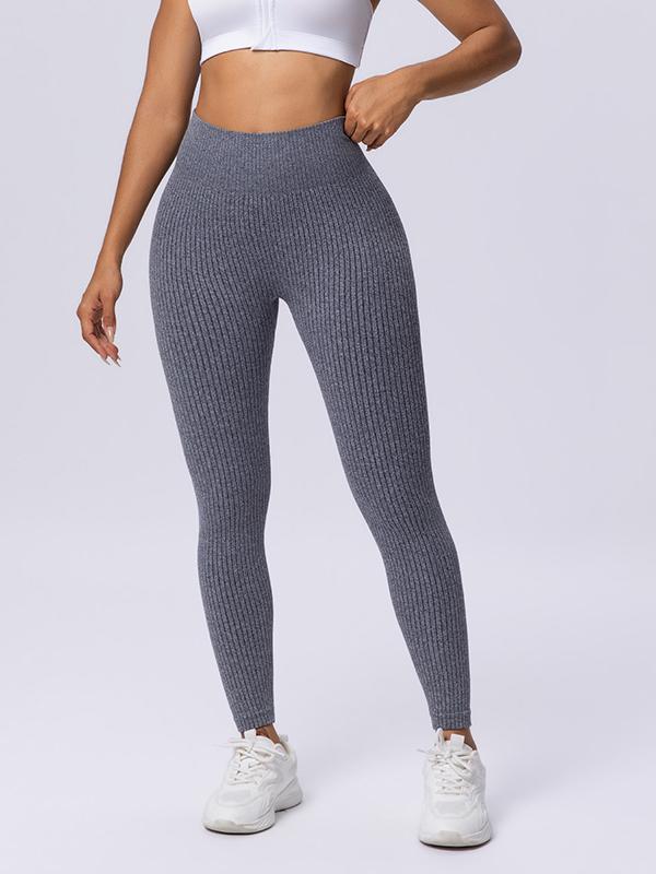 Fashion Candy Colors Women High-Waisted Butt-Lifting Tummy-Control Leggings, Soft Comfortable Breathable Elastic Ribbed Texture Sport Pants, Gym Workout Yoga Fitness Leggings, Suitable For Casual and Versatile Styles, Everyday Wear Must-Have For Wardrobe