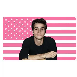 American Flag & Dylan O'brien Pattern Backdrop, 1 Count Wall Hanging Tapestry,  Party Supplies for  College Dorm Porch Outside Decorations, Tapestry Wall Mural