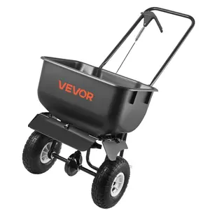 VEVOR Push Lawn Spreader, 12ft Spreading Width, Broadcast Spreader with 80lbs Load Capacity 10 in All-Terrain Tires, Walk-Behind Garden Lawn Broadcast Spreaders for Seed Fertilizer, Salt Ice Melt