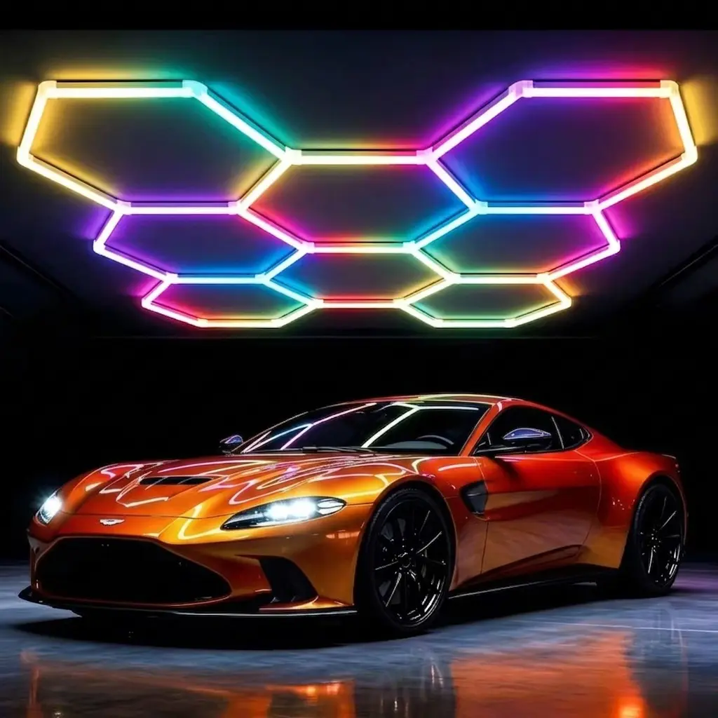 New RGB Hexagonal Polycarbonate Novelty Lighting - DIY Colorful Light Panel with Music Sync, Remote Control, Ceiling/Wall Mount for Garages, Bars, Halls