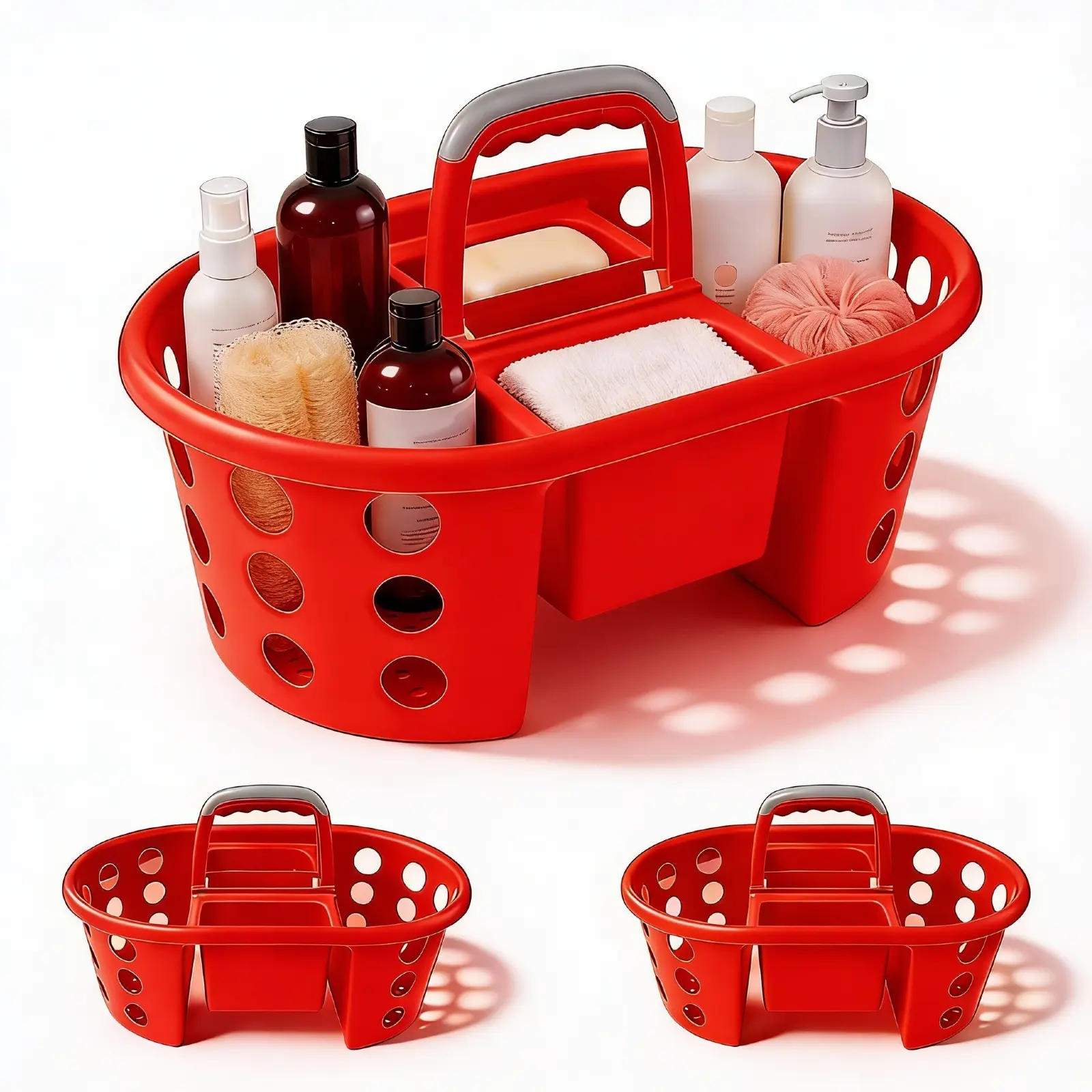 SIMPLYKLEEN 2-Pack Portable Storage Caddy Organizer with Handle, 4-Compartment Plastic Organizer Basket for Bathroom, Kitchen, Cleaning Supplies & Dorm Essentials