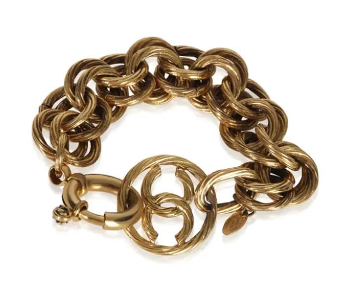 Pre-owned Chanel Gold Plated Vintage 1993 CC Bracelet
