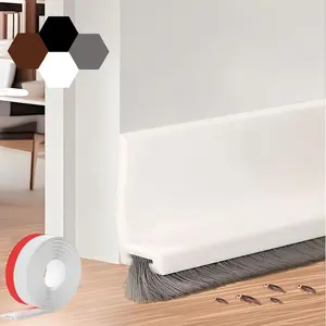 39-inch Door Draft Stopper with Brush Adhesive Weather Stripping Seal for Exterior/Interior Doors Under Door Sweep Blocks Drafts Noise & Dust Fits 1/4"-1" Gaps White