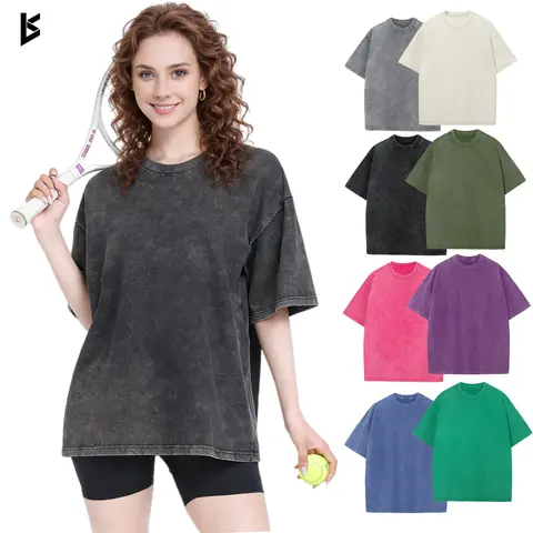 KEEPSHOWING Women's Vintage Acid Wash Oversized Short-Sleeve Crewneck Baggy Cotton Shirt - Tops for Women, Plus Size Clothing, Vintage Clothing, Streetwear Everyday Back to School Essential
