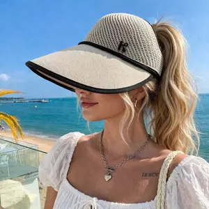 3PCS Women’s Sun Visor Hat with Ponytail Opening, Wide Brim Summer Visor Cap, Breathable Hollow Top Adjustable Hat for Beach, Tennis, Golf, Running