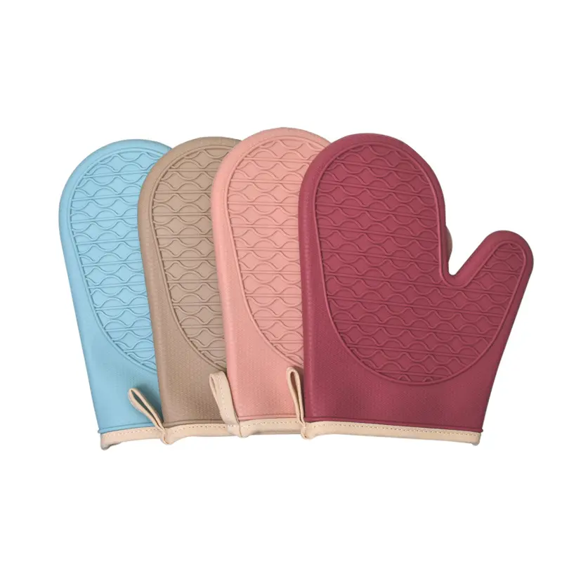 Silicone Oven Gloves with Cotton Lining - Wavy Texture, Short Design, Thickened, Heat-Resistant, Non-Slip, Insulation, Lightweight, Durable for Oven Operation, Microwave Use, Kitchen Bakeware Tasks