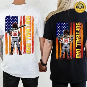 Custom Softball Dad Flag Shirt, Softball Dad Shirt With Kids Name & Jersey Number T-Shirt, Game Day Hoodie, Softball Season Sweatshirt, Softball Mama Shirt