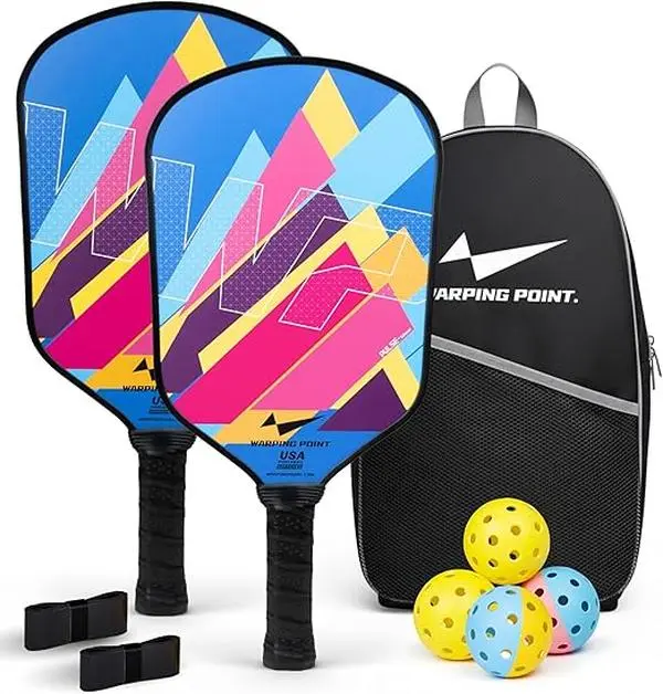 Warping Point Pickleball Paddles Set of 2, USAPA Approved Fiberglass Pickleball Set, Durable & Lightweight Pickle Ball Paddle Rackets 2 Pack with Bag 4 Outdoor Balls for Men Women Beginner Kids Adults