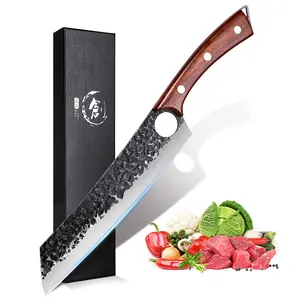 【February Faves】Purple Dragon Hand Forged Kitchen Knives for Chef 8.5 Inch Full Tang  Wooden Handle Blade High Carbon Steel for Home or Restaurant,Christmas Gift