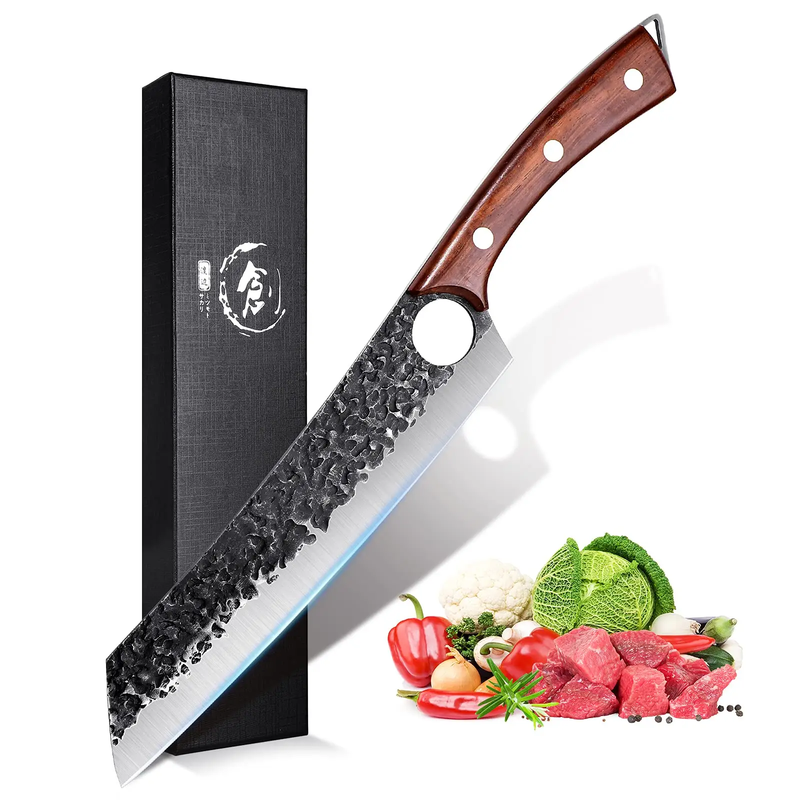 Purple Dragon Hand Forged Kitchen Knives for Chef 8.5 Inch Full Tang Wooden Handle Blade High Carbon Steel for Home or Restaurant Perfect Father's Da