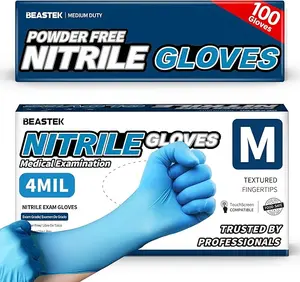 Beastek Blue Nitrile Exam Gloves, 4 Mil Disposable Powder-Free Latex-Free Medical Food Safe Cooking Cleaning Gloves, 100 Pcs