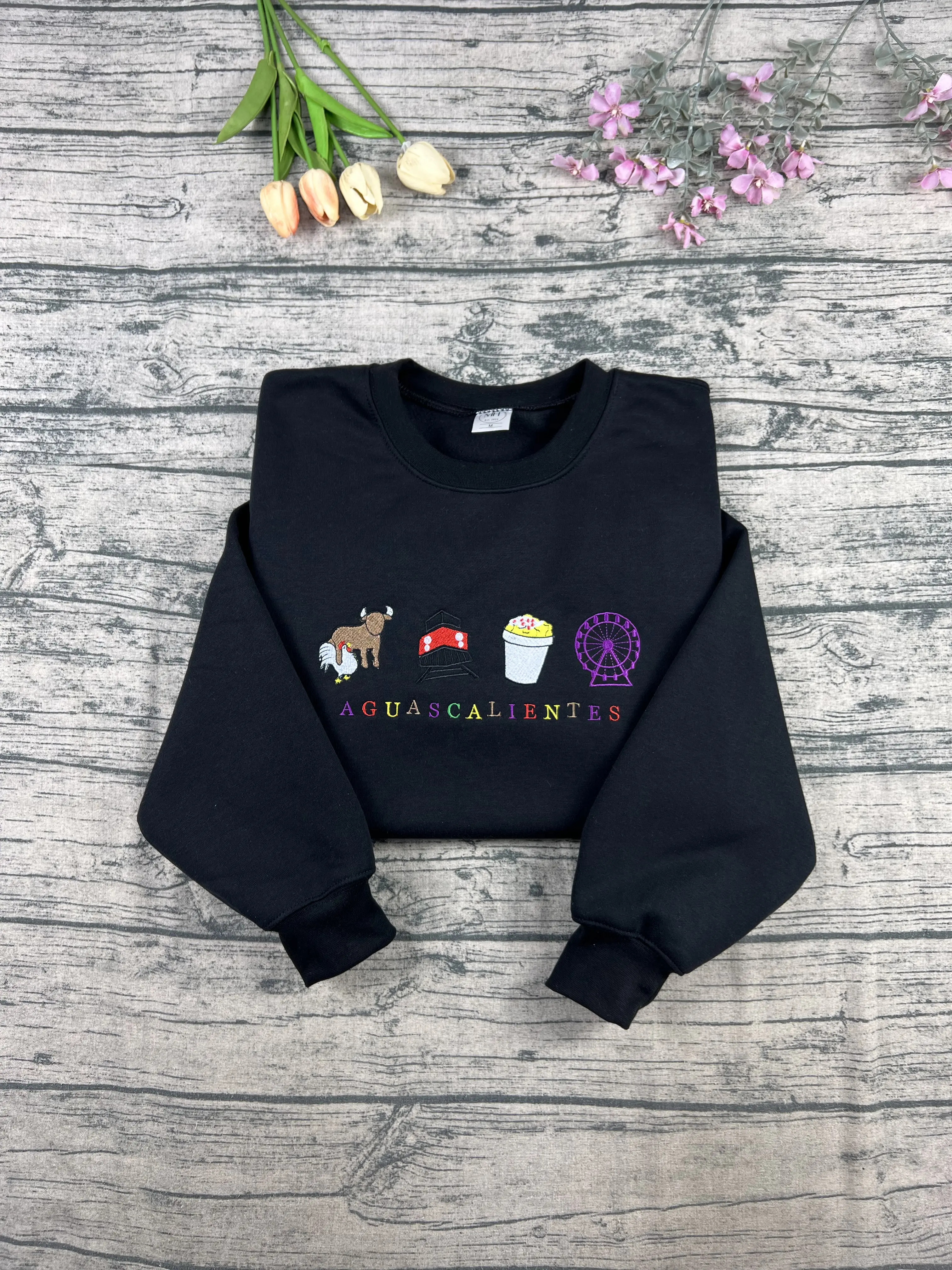 Aguascalientes Embroidered Sweatshirt, Mexico Culture Machine Embroidery , Train Engine sweatshirt