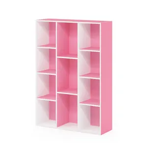 LUDER Bookcase, 11-Cube Bookshelf, Reversible Bookcase, 9.4 x 29.1 x 41.7, for Living Room Bedroom Home Office, White/Pink