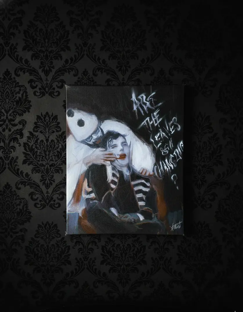Gerard Way and Clown Portrait, My Chemical Romance, MCR, Spooky Artistic Blood Wall Art Print, Decorative Painting for Home Decor