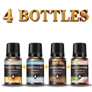 4 pcs (White Tea + Ocean + Sandalwood + Lily) Aromatherapy Essential Oils Set,  Relaxing Plant Fragrance for Diffusers & Humidifiers