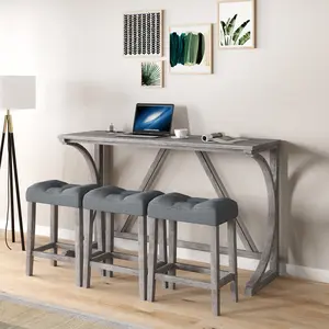 HAOYYE Bar Table Set with Power Outlet, Bar Table and Chairs Set, 4 Piece Dining Table Set, Industrial Breakfast Table Set, for Living Room, Dining Room, Game Room Sturdy Space-Saving Heavy Duty Adults
