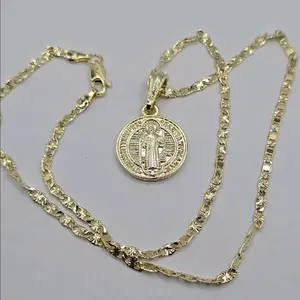 Saint Benedict beautiful chain regular style small pendant 18"inches 24"inches chains available GOLD-PLATED