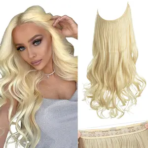 Blonde Hair Extension - 14-22 Inch Synthetic Wavy Curly Hairpiece with 3 Clips for Women - Invisible Wire - 14, 16, 18, 22 Inch Sizes!
