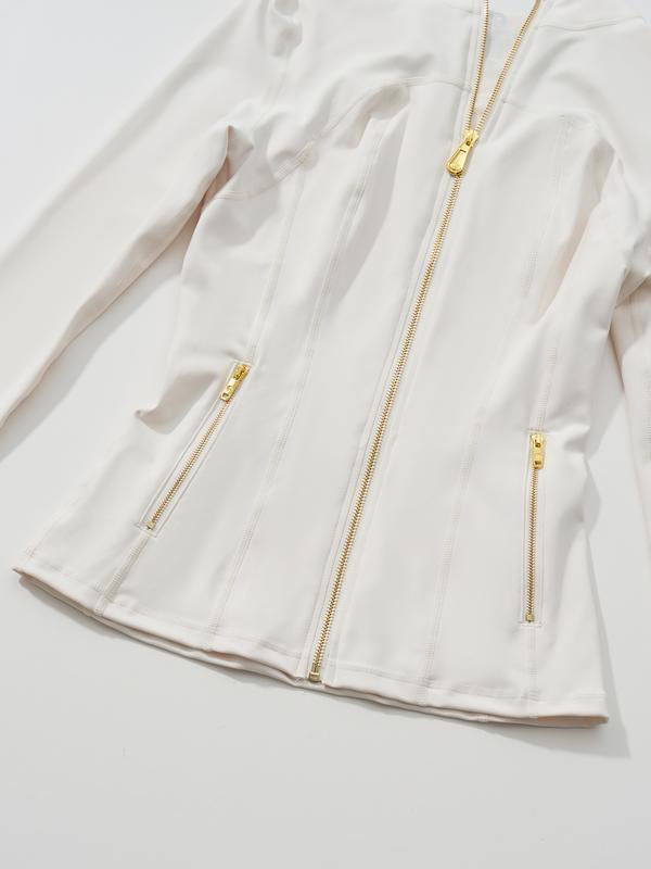 【Golden Ziipper】Two Piece Set Women's Soft Brushed Sport Jacket & 25" Inseam Leggings Set, Golden Zipper, Thumbholes, Casual Yoga Wear