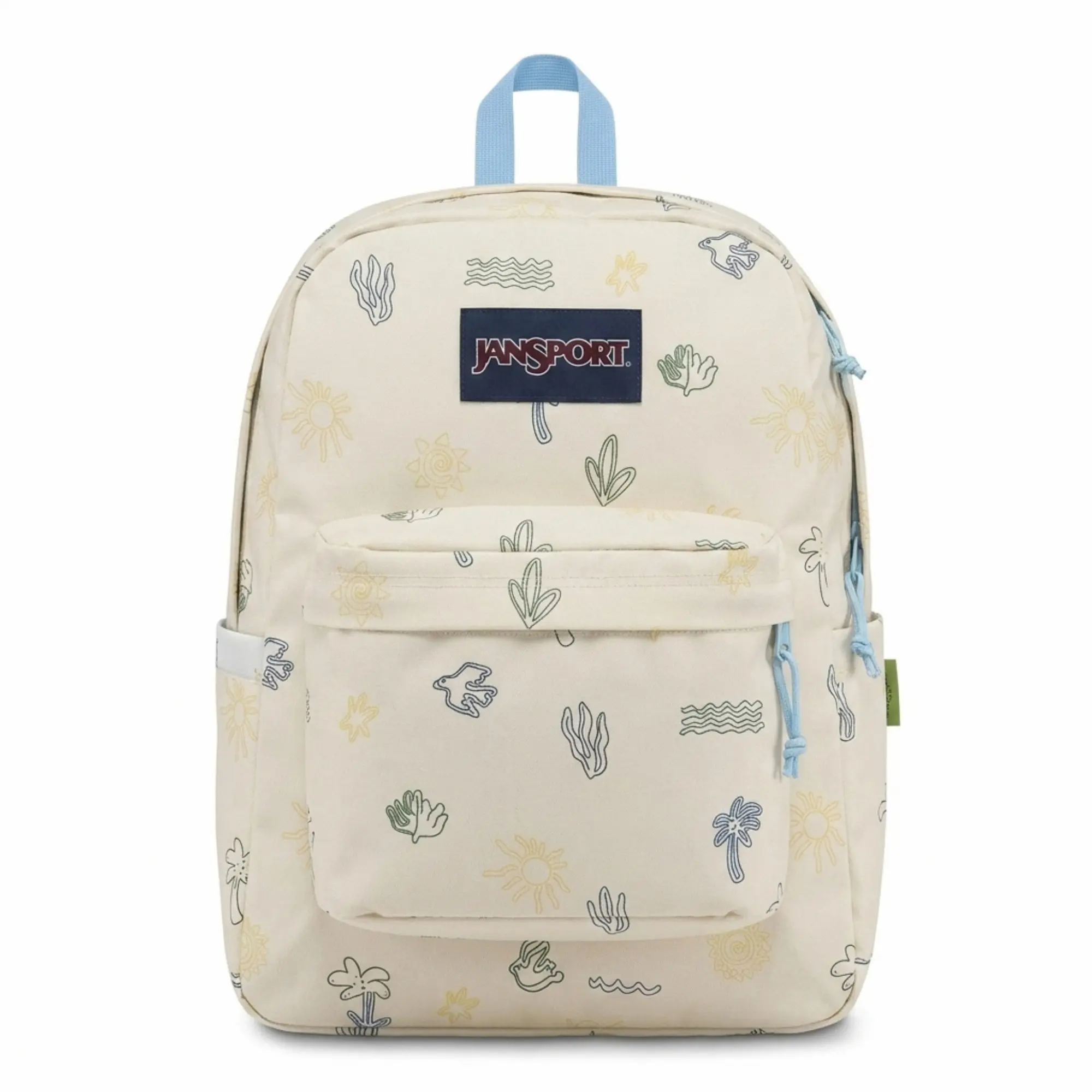 JanSport SuperBreak Backpack, Lightweight Durable School Bookbag for Students, Neutral Cream Beach Doodle Print Daypack