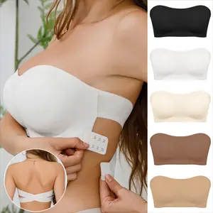 Women's Dream Minimalist Thin Basic Spandex Tube Bras - 5pcs Strapless Everyday Underwear with Crossed Side Buckles, Simple Comfortable Fit