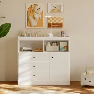 Flash sale home items Modern Nursery Dresser with Changing Table – 3 Drawer Baby Storage Cabinet, 2 Open Shelves, Organizer for Bedroom or Kids Room, Diaper Changing Station, White or Black, 40''x18''x37''