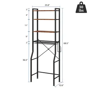 68IN Freestanding Bathroom Storage Rack Iron and Wood Over-the-Toilet Organizer Bathroom Shelf for Towels and Toiletries Rustic Farmhouse Bathroom Design