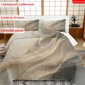 Perfect Housewarming Gift 🎁 3Pcs Neutral Tone Wave Bedspread Set | 1 Bedspread + 2 Pillow Shams | Premium Microfiber | Elegant Home Upgrade | Perfect for a Calm & Stylish Sleep Space