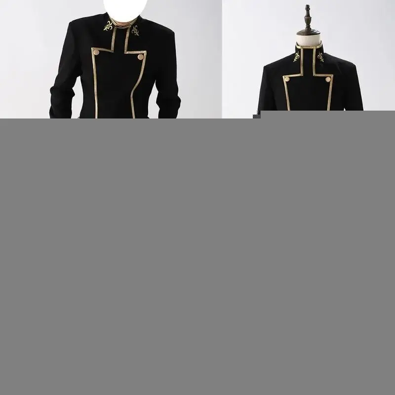 Anime Lelouch Vi Britannia Mens Cosplay Costume Set - Black School Uniform Top & Pants Clothes for Role Play, Theme Party