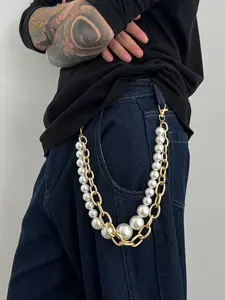 Bohemian Irregular Faux Pearl U-Shaped Fashion Pants Chain, Vintage Elegant Daily Party Holiday Vacation Men's Versatile Jewelry Gift, Pearl Waist Beads