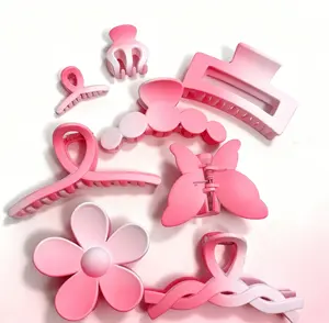 8pcs/Set Pink Gradient & Solid Color Hair Claw Clips, Flower Butterfly Geometric Designs - Sweet & Cute, Easy Hairstyles For Girls Women, Essential Daily Hair Accessories, Perfect Gift For Holiday