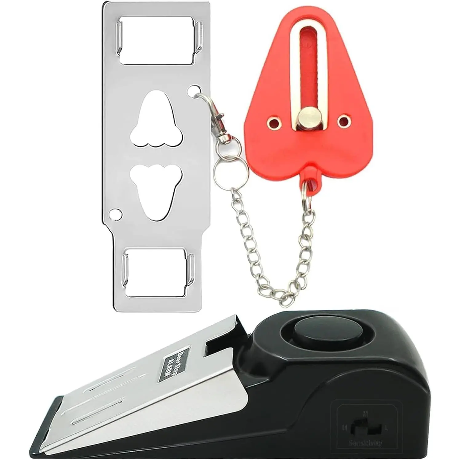Portable Door Lock & Door Alarm Set, Dual Protection Home Security Door Kit, Travel Hotel Lock Devices Pocket Self Defensey Tools for Traveling Hotel Home Apartment,Red