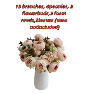 European Style 13-Head Core-Filled Peony Artificial Flower Arrangement, Perfect for Living Room & Dining Table Decor, Stunning Fake Flower Display