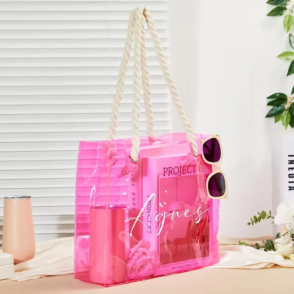 Gift for Her/Him Personalized Tote Bags, Bridal Party Tote Bags for Bachelorette Parties, Gifts for Girls' Beach Trips, Shopping Bags, Custom Name Handbags, Large Transparent PVC Beach Bags, Perfect for Weddings, Beaches, And Vacations