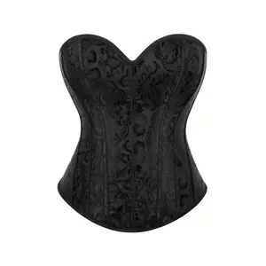 Women'S Classic Jacquard Strapless Corset with Side Zipper - Black, Lace-Up Body Shaper for Adults, Perfect for Parties and Formal Events, Formal Attire|Elegant Strapless Corset|Zippered Corset