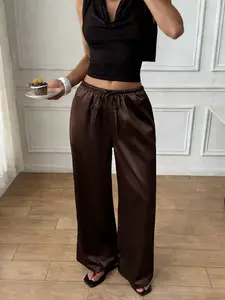 Women's Satin Wide Leg Pants High Waist Smooth Dragging Long Pants Loose Drape Casual Pants Elegant Commuter Travel Two-Wear