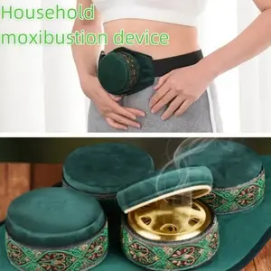 A Portable Home Moxibustion Kit, Featuring a Fabric Cover And a Copper Box, Includes 54 Hollow Moxa Sticks.