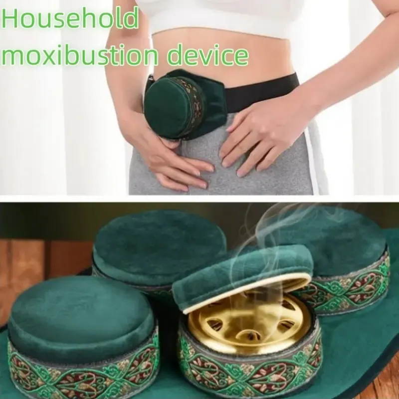A Portable Home Moxibustion Kit, Featuring a Fabric Cover And a Copper Box, Includes 54 Hollow Moxa Sticks.