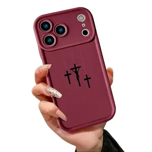 Minimalist Christian Calvary Cross Pattern Design Phone Case for iPhone 17 16 15 14 Pro Max 13 12 11 XR XS Plus Air Slim Shockproof Anti Scratch TPU Protective Cover Faith Inspired Minimalist Christian Aesthetic Phone Accessory