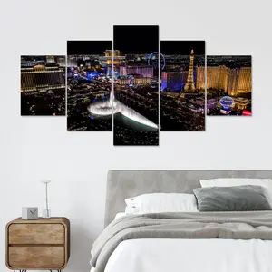 Las Vegas City Architecture Landscape 5 Counts Unframed Canvas Poster, Fashion Modern Art Design Decoration, Perfect Living Room Decor, Bedroom, Office, Wall Art Decor, Ornaments