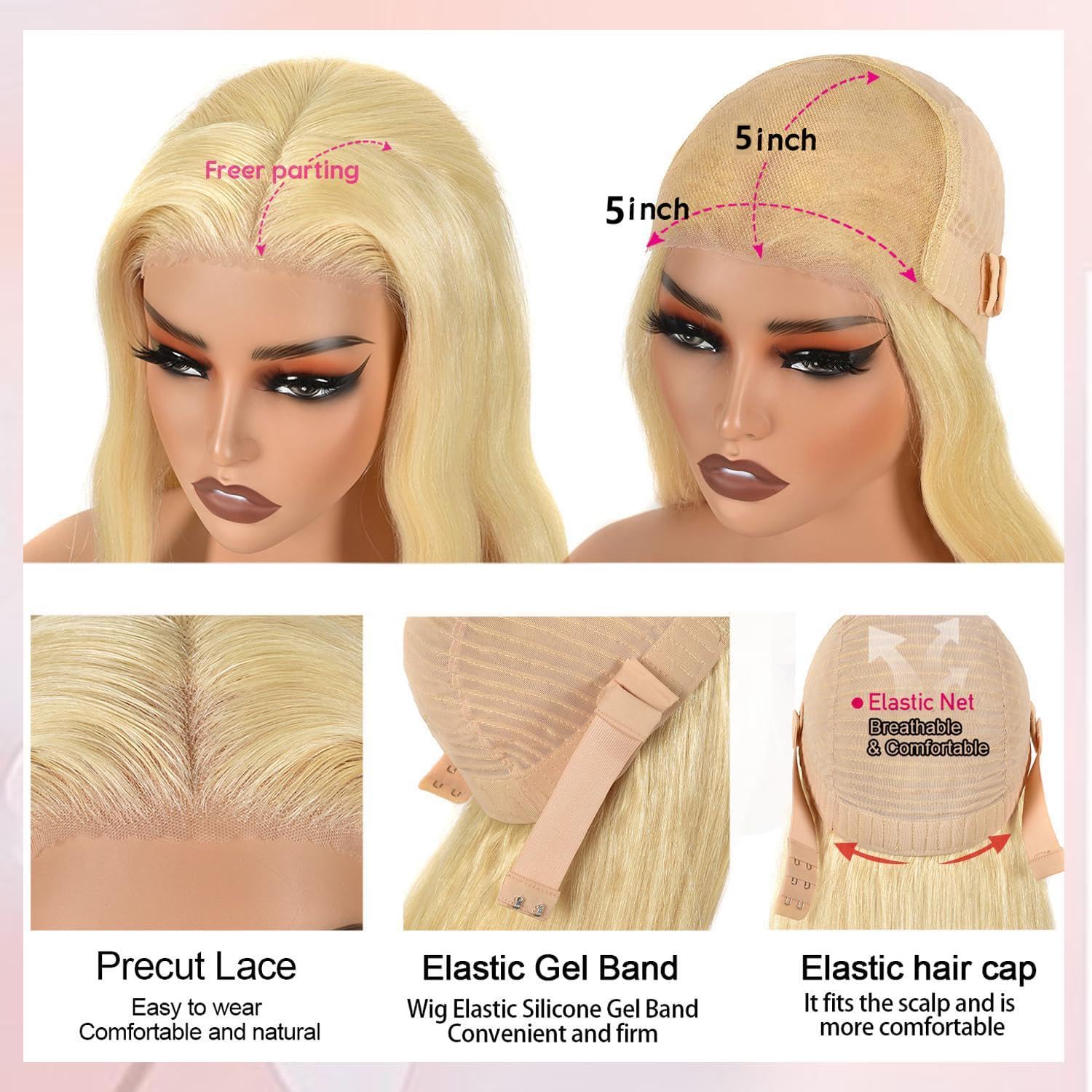 5x5 Glueless Wig Straight Human Hair Wig 613 Blonde Straight Lace Closure Wig For Woman Pre Plucked Pre Cut 180% Density Straight Lace Wig Daily Wear Friendly