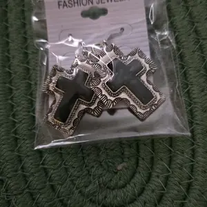Black/Silver Cross Earrings