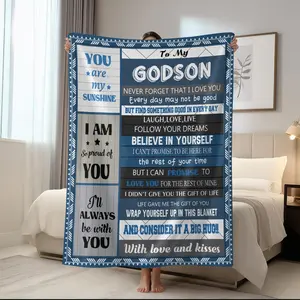 1pc Soft Retro Slogan Print Blanket Gift for Godson, First Communion Baptism Present, Christian Christmas Gift for Men & Boys, Sofa Bed Room Outdoor Use