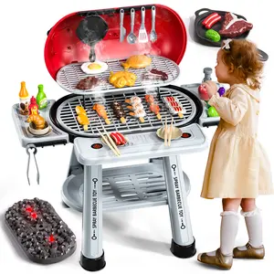 34-Piece BPA-Free Toddler Interactive Barbecue Pretend Play Set - 3-4 Years, Simulated Smoke, Flashing Lights, Realistic Sound Effects, Rich Ingredient Accessories, Fantasy & Sci-Fi Themed, Boosts Children Development, Portable, Unisex Kids Toy