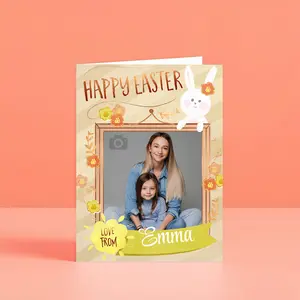 Personalized Easter Bunny Photo Card (5x8 Folded / 10x8 Open) – Add your photo & name to create a sweet, memorable gift that makes every Easter moment extra special