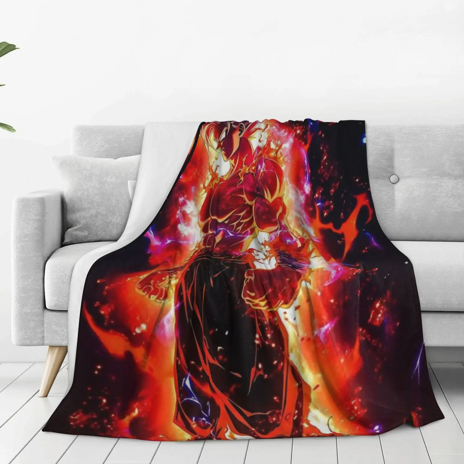 Goku Plush Throw Blanket Warm Lightweight Flannel for Bedroom, Dorm Room, Sofa, Couch, Living Room, Camping & Travel, Cozy Anime Blanket for Fans