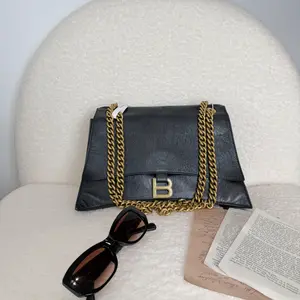 Pre-owned Balenciaga Crush Medium Chain Bag in Black & Gold 16