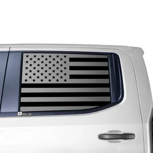 American Flag Side Window Decal for Chevy Silverado GMC Sierra 2019-2026 – Precut Matte Black Vinyl