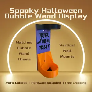 Spooky Halloween Vertical Wall Mount Display for Theme Park Bubble Wands | 3D Printed Multi-Color Holders + Hardware Included
